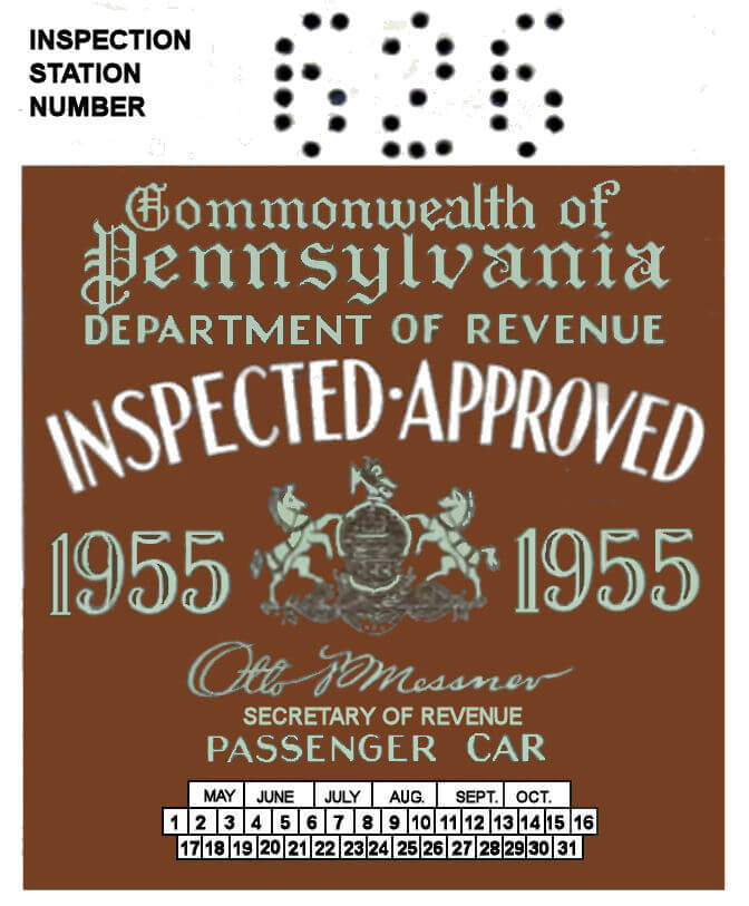 1955 Pensylvania INSPECTION Sticker
